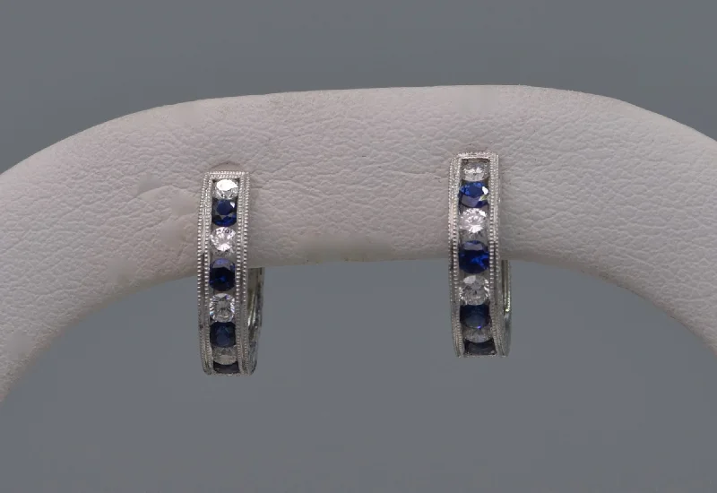 Drop Earrings for Party Look -18K white gold hoop earrings with Diamonds & Sapphires