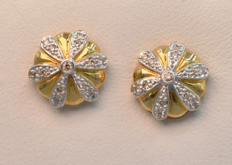 Drop Earrings for Everyday Glamour -14K yellow gold post earrings with pave diamond trims.