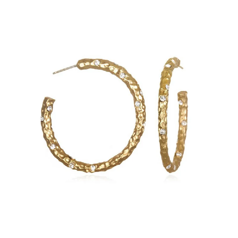 Drop Earrings for Everyday Glamour -1.5" GOLD PAVIA HOOP WITH CRYSTALS