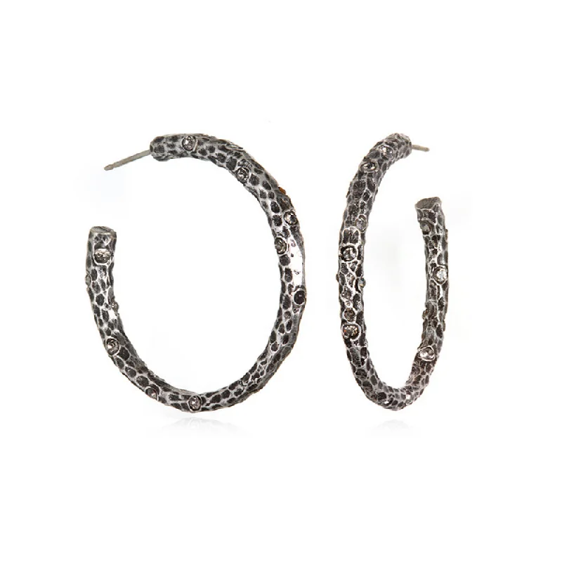 Drop Earrings for Work Attire -1.5 VINTAGE SILVER PAVIA HOOP WITH CRYSTALS