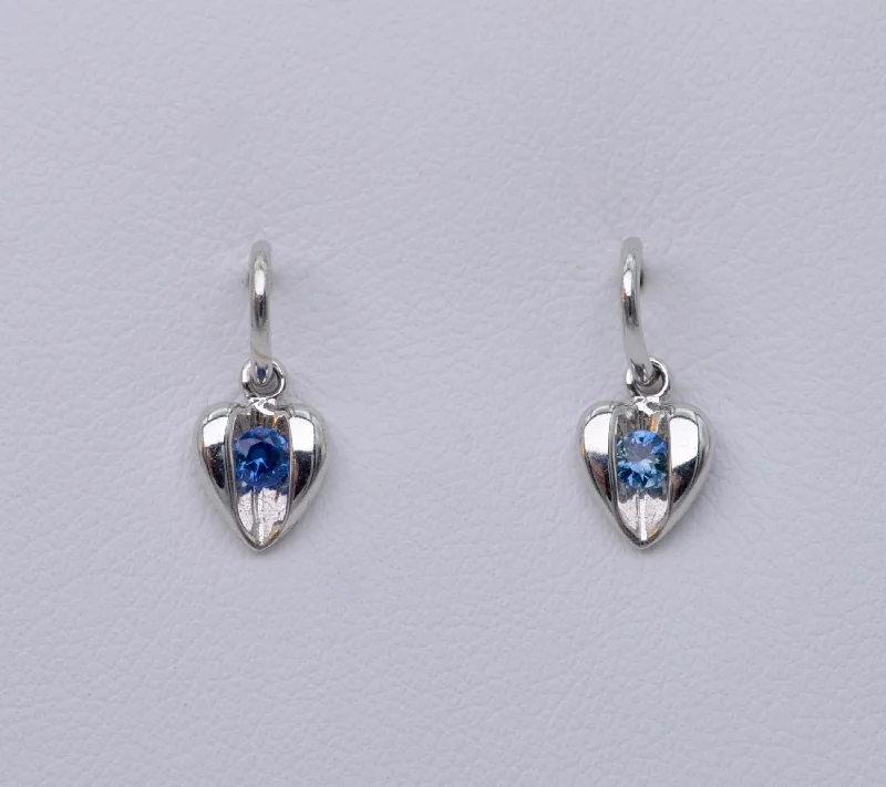 Gemstone and Diamond Drop Earrings for Opulence -14K White Gold Heart Earrings with Sapphire Sparkle