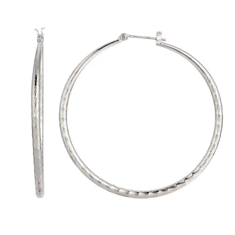 Push Back Drop Earrings for Convenience -2028 Jewelry Silver Extra Large Hoop Earrings With Design