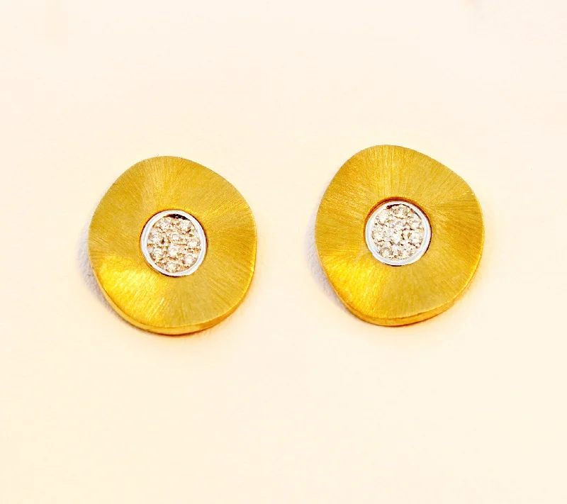 Drop Earrings for Christmas Party -Gold Round Post Earrings with Diamond Pave Center