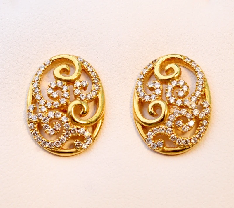 Drop Earrings for Wedding Ceremony -18K yellow gold scroll earrings with Diamonds