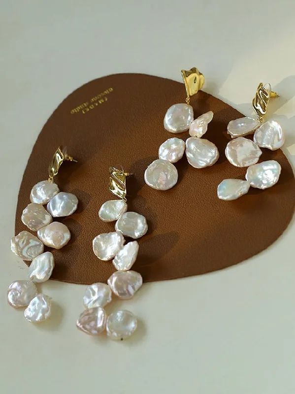 Indian Drop Earrings with Intricacy -Baroque Pearl Earrings with Scattered Petals