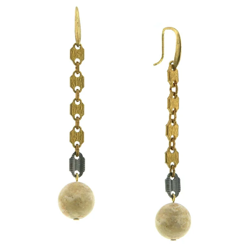 Oval Drop Earrings for Grace -T.R.U. Vintage Linear Accented With Gemstone Riverstone Beads Earrings