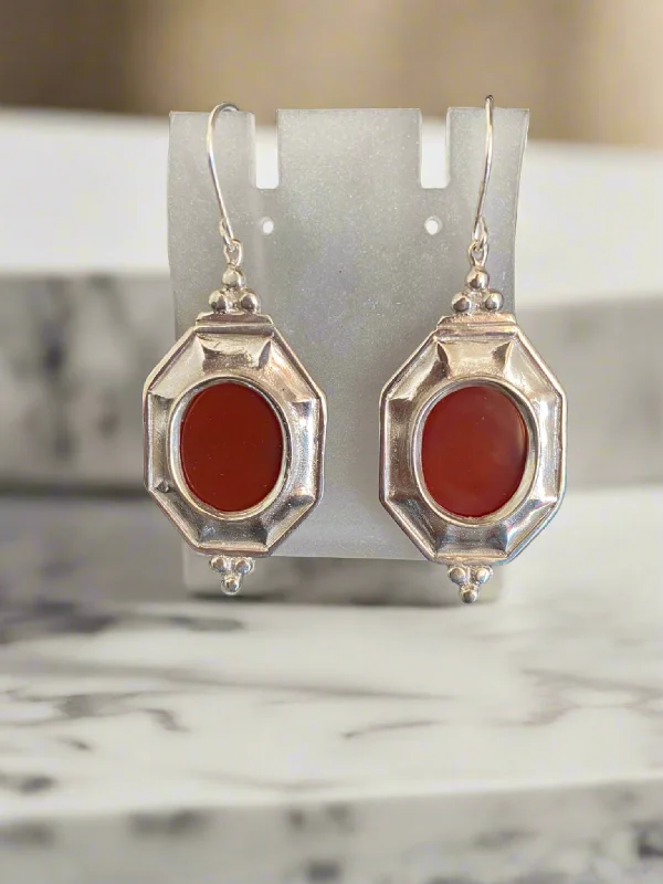 Gold Drop Earrings for Women -Byzantine Earrings in Sterling Silver with Carnelian (GT-10)