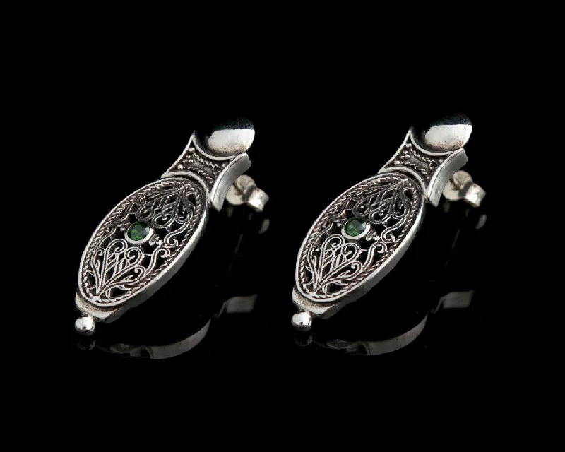 Small Drop Earrings for Delicate -Byzantine Earrings in Sterling Silver with zircon (GT-09)