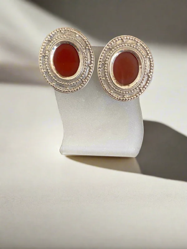 Pearl Drop Earrings for Elegance -Byzantine Earrings in Sterling Silver with Carnelian (GT-01)