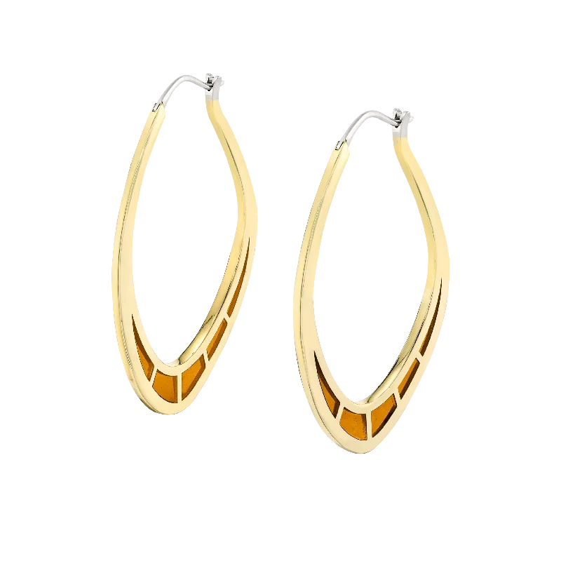 Gold Drop Earrings for Women -Cica Earrings with Orange Enamel