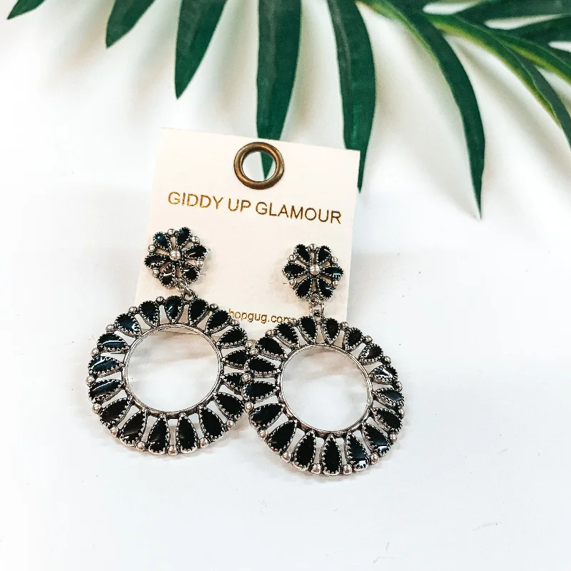 Hypoallergenic Drop Earrings for Sensitive -Circle Cluster Post Earrings with Circle Cluster Outline Drop in Black