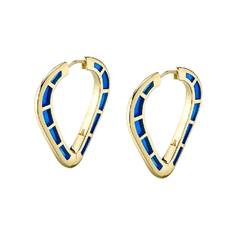 Contemporary Drop Earrings for Fashion -Cobra Hoop Earrings with Dark Blue Enamel