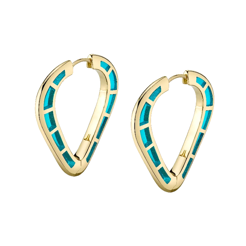 Hippie Drop Earrings with Beads -Cobra Hoop Earrings with Light Blue Enamel