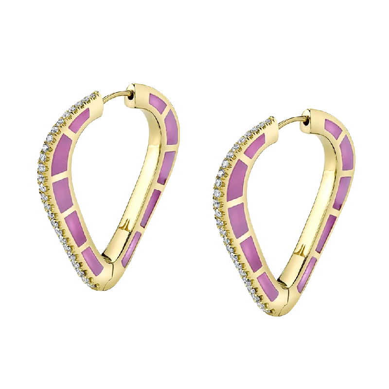 Gothic Drop Earrings with Dark Tone -Cobra Hoop Earrings with Purple Enamel and Diamond Pave