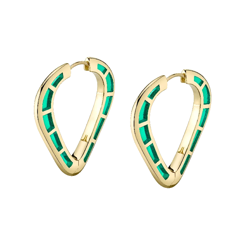 Nickel Free Drop Earrings for Safety -Cobra Hoop Earrings with Green Enamel