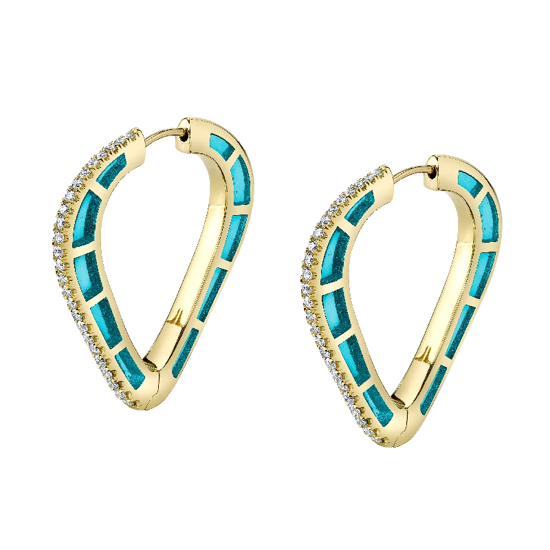 Detachable Drop Earrings with Charms -Cobra Hoop Earrings with Light Blue Enamel and Diamond Pave