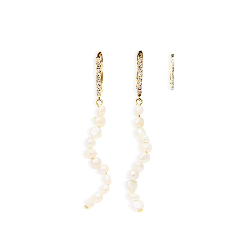 Vintage Drop Earrings with Patina -COSTES Trio Earrings - Gold with Pearl