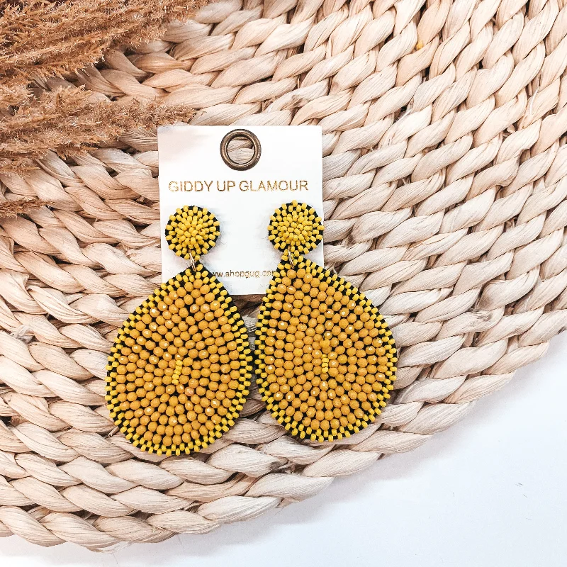 Drop Earrings for Graduation Day -Crystal Beaded Circle Post Earrings with Large Teardrop Dangle in Yellow