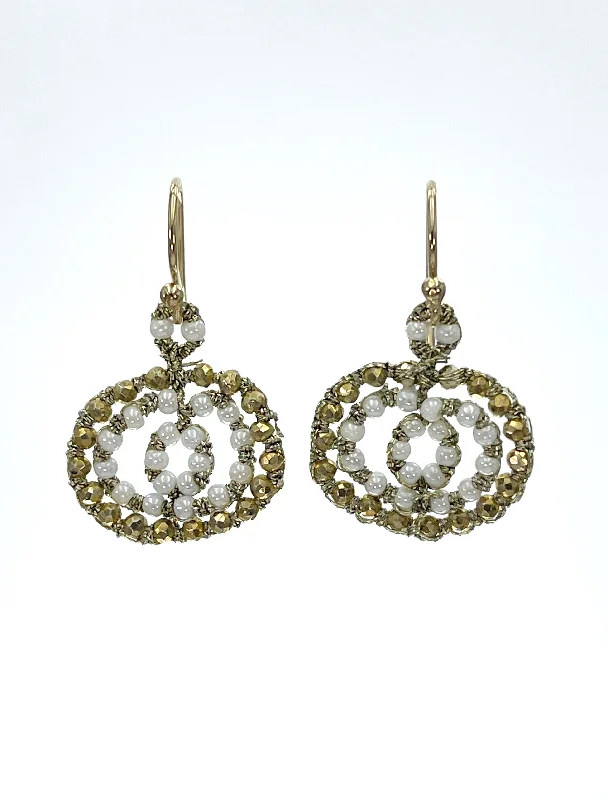 Nickel Free Drop Earrings for Safety -Danielle Welmond Oval Earrings with Crocheted Gold Cord