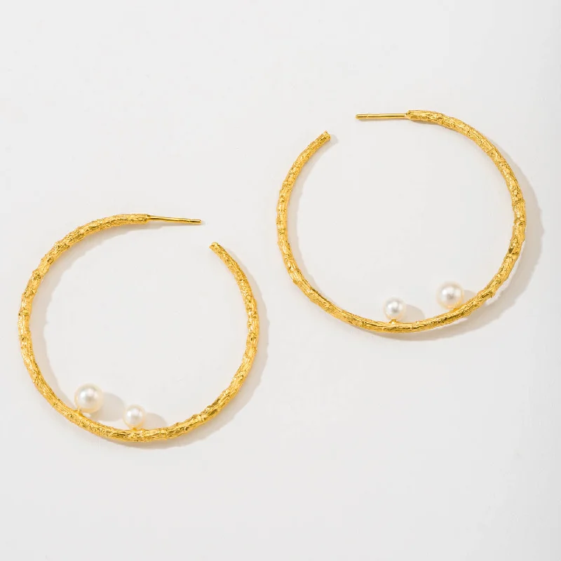 Drop Earrings for Evening Gown -Μedium open hoops with pearls - earrings - silver 925 - gold plated