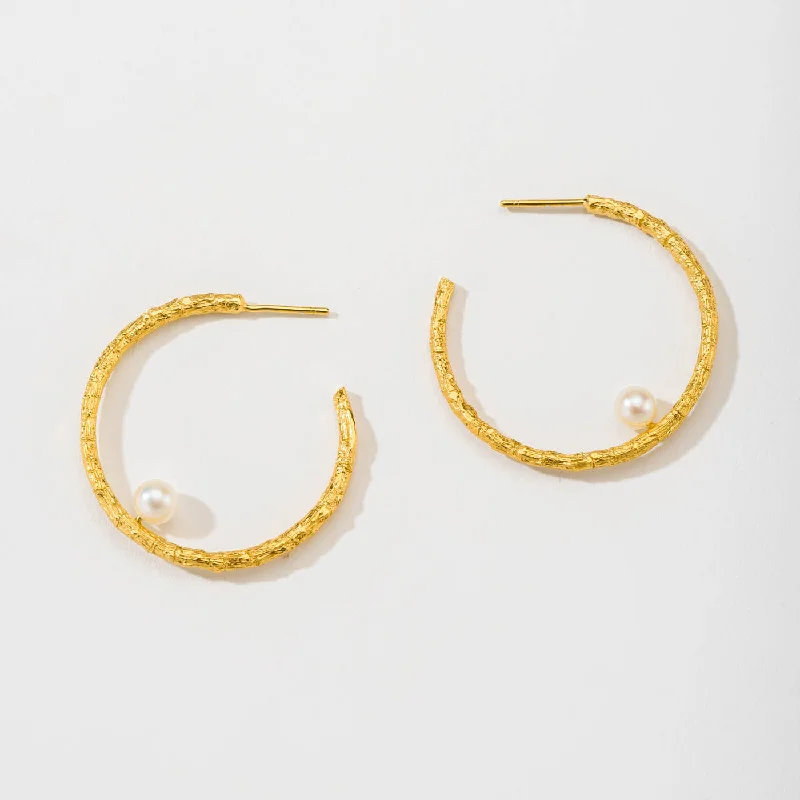 Drop Earrings for Beach Outfit -Small open hoops with pearl - earrings - silver 925 - gold plated