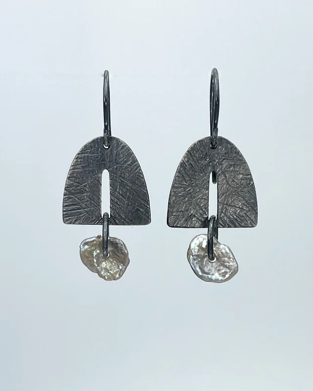 Drop Earrings with Chevron Designs -Heather Guidero Small Arch Slot with Biwa Pearl Earrings