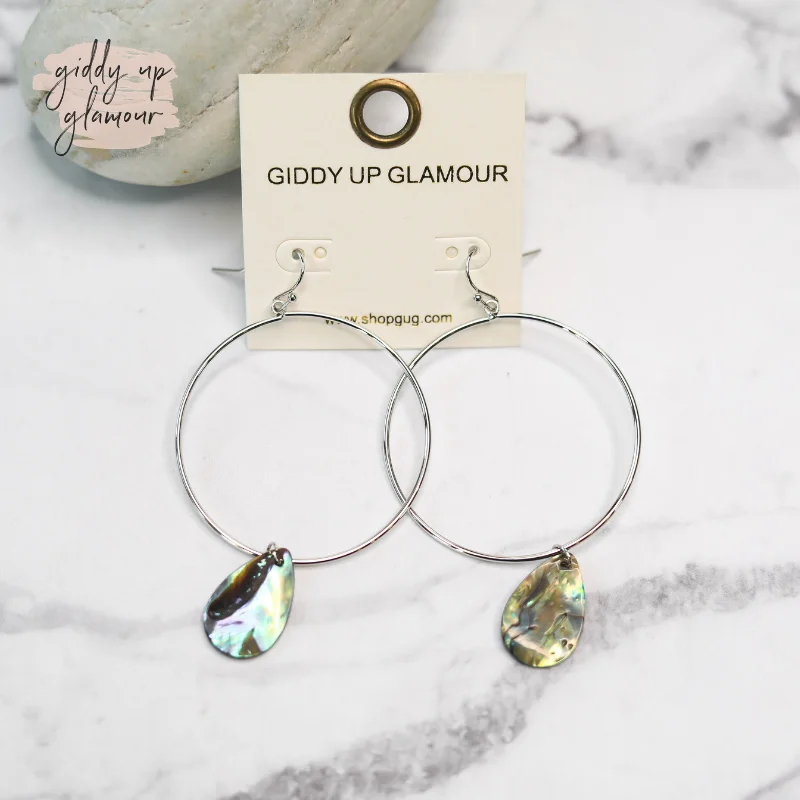 Drop Earrings with Symbolic Elements -Hoop Earrings with Abalone Shell Charm in Silver