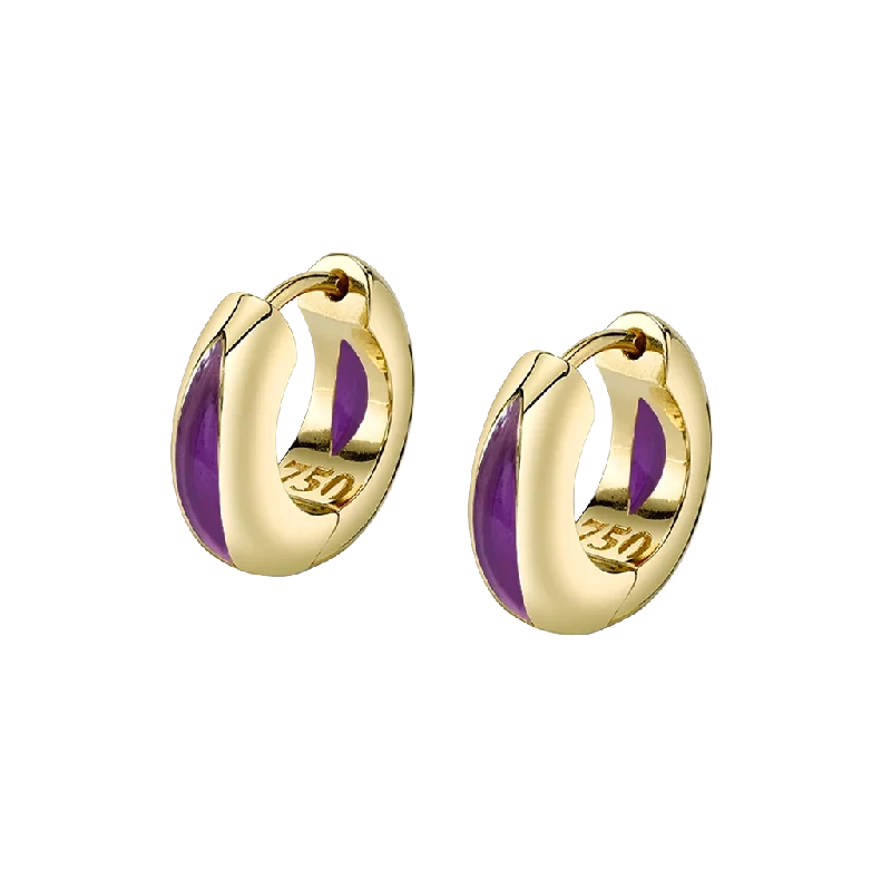 Screw Back Drop Earrings for Security -The Perfect Huggie Earring with Purple Enamel