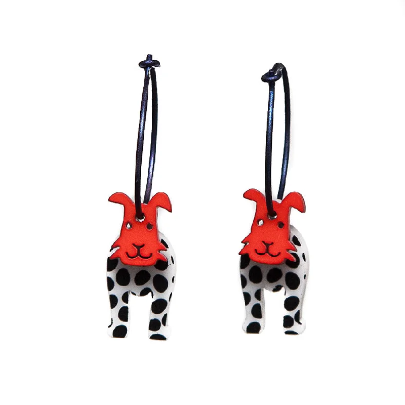 Studded Drop Earrings with Gemstones -Lene Lundberg K-Form Black and White Dog with Red Face Earrings