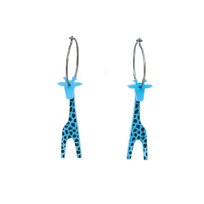 Drop Earrings with Embossed Patterns -Lene Lundberg K-Form Turquoise Giraffe Earrings with Black Markings