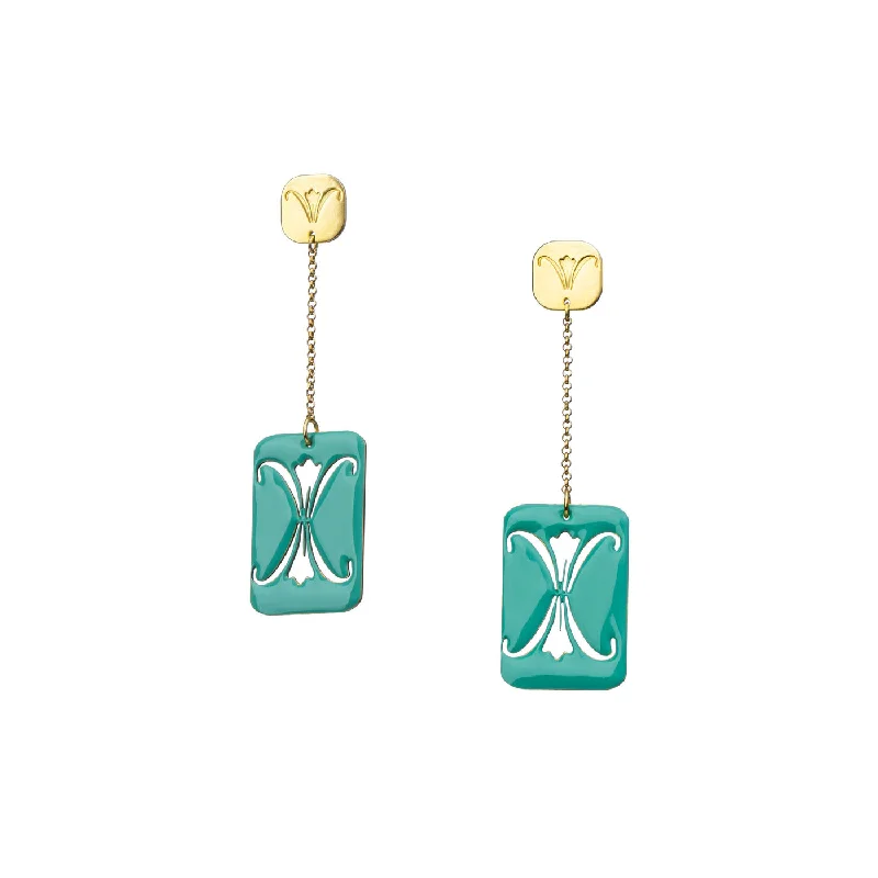 Drop Earrings for School Uniform -Lily - long earrings with enamel - mint