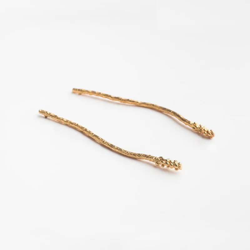 Drop Earrings for Festival Style -Curved branches with dewdrops - long earrings - silver 925 - gold plated