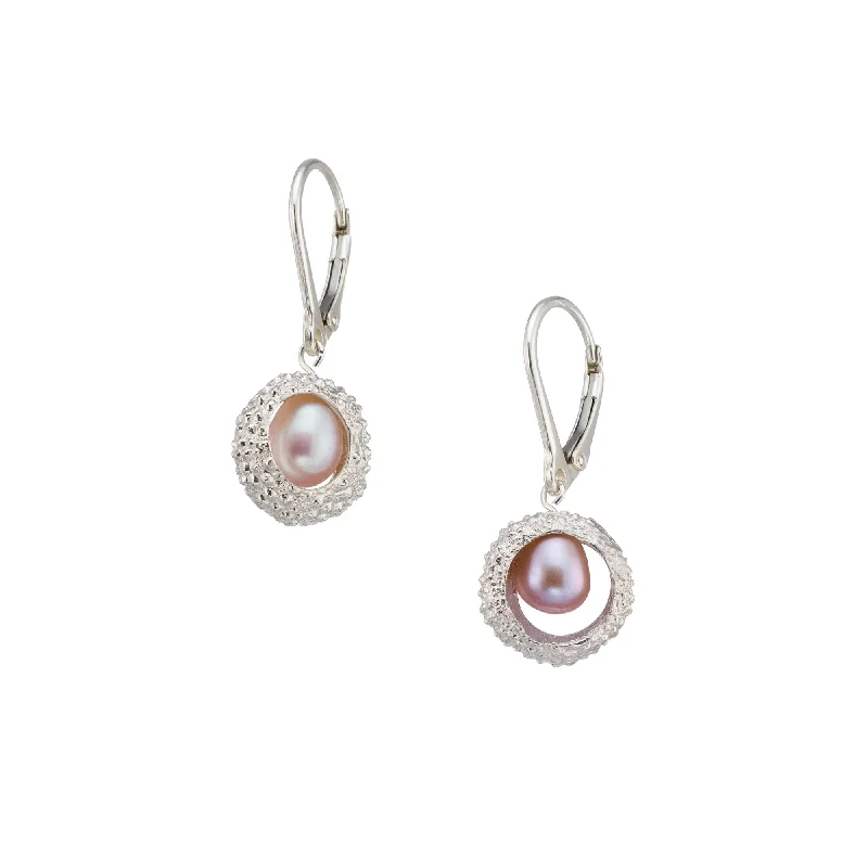 Drop Earrings with Floral Motifs -Urchin with pearl - dangly earrings - silver 925