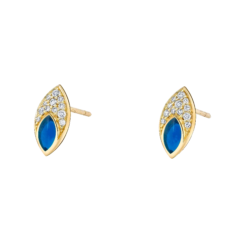 Large Drop Earrings for Statement -Marquise Earrings with Blue Enamel