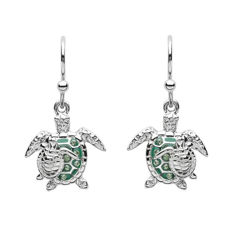 Push Back Drop Earrings for Convenience -Mother And Baby Turtle Earrings With Swarovski® Crystals