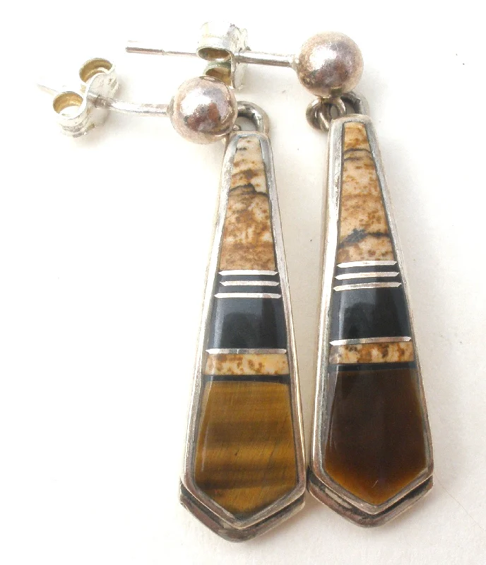 Hypoallergenic Drop Earrings for Sensitive -Navajo Rick Tolino Earrings with Inlay Gemstones