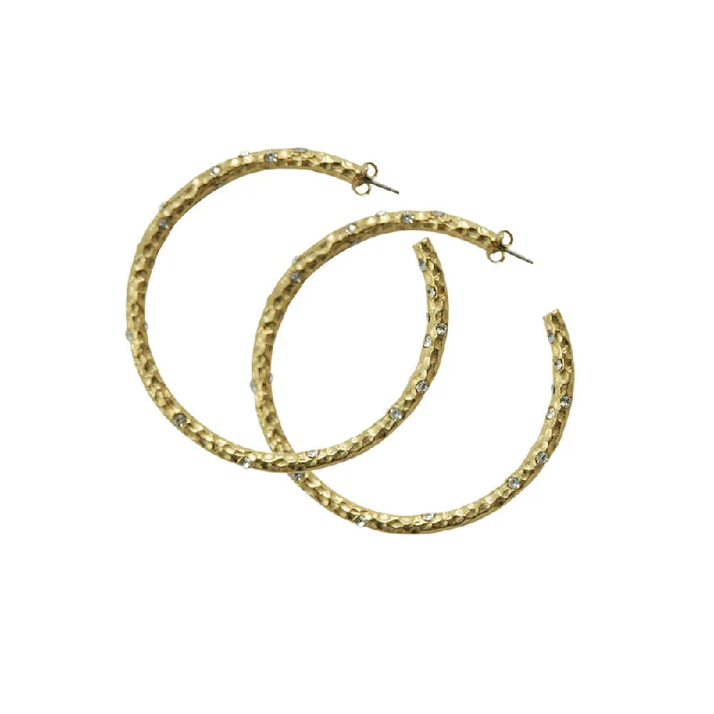 Drop Earrings for School Uniform -2" GOLD PAVIA HOOP WITH CRYSTALS