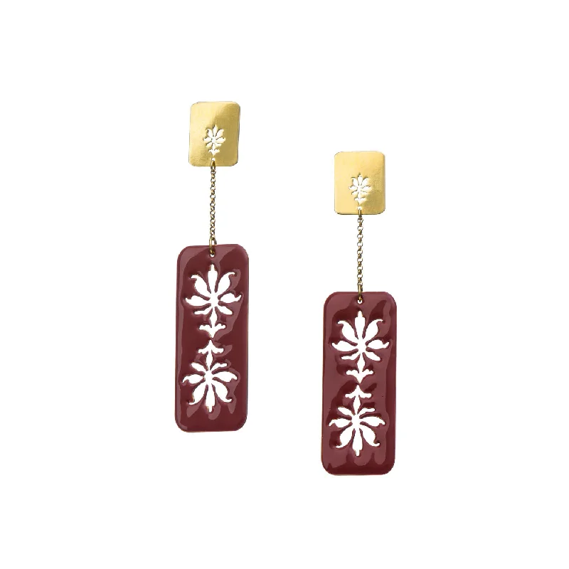 Drop Earrings for Gym Workout -Pelargonium - long earrings with enamel - brown