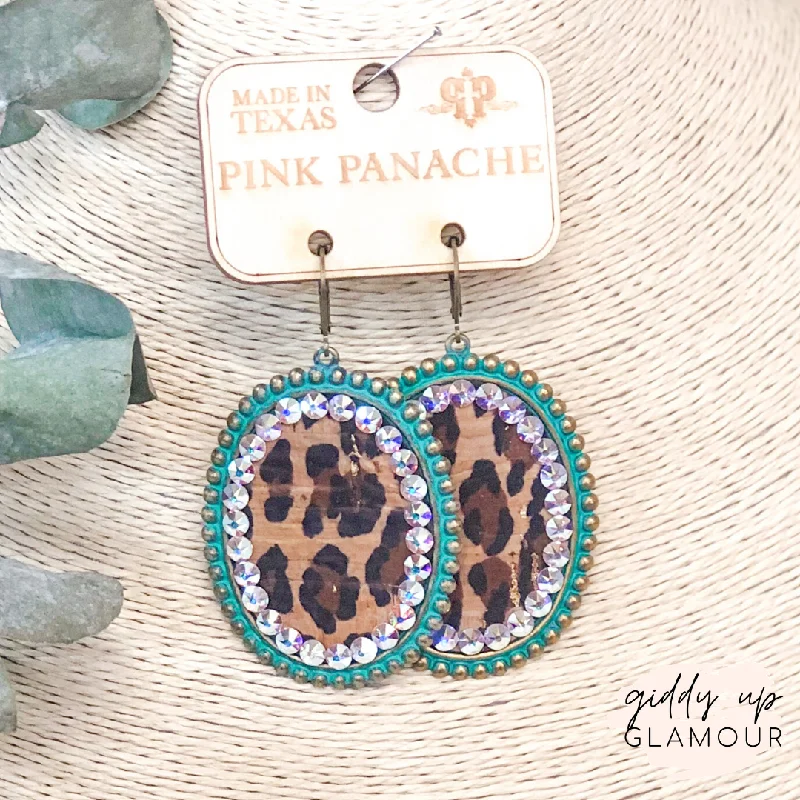 Star Shaped Drop Earrings for Charm -Pink Panache | Turquoise Oval Earrings with Leopard Print Inlay and AB Crystals