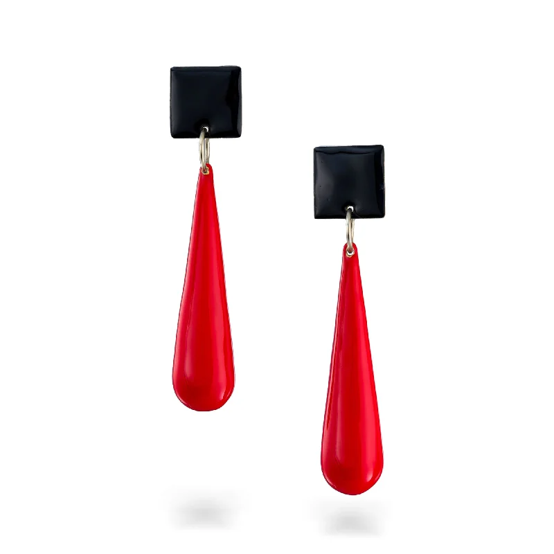 Drop Earrings for Anniversary -Plain Red - earrings with enamel - red & black