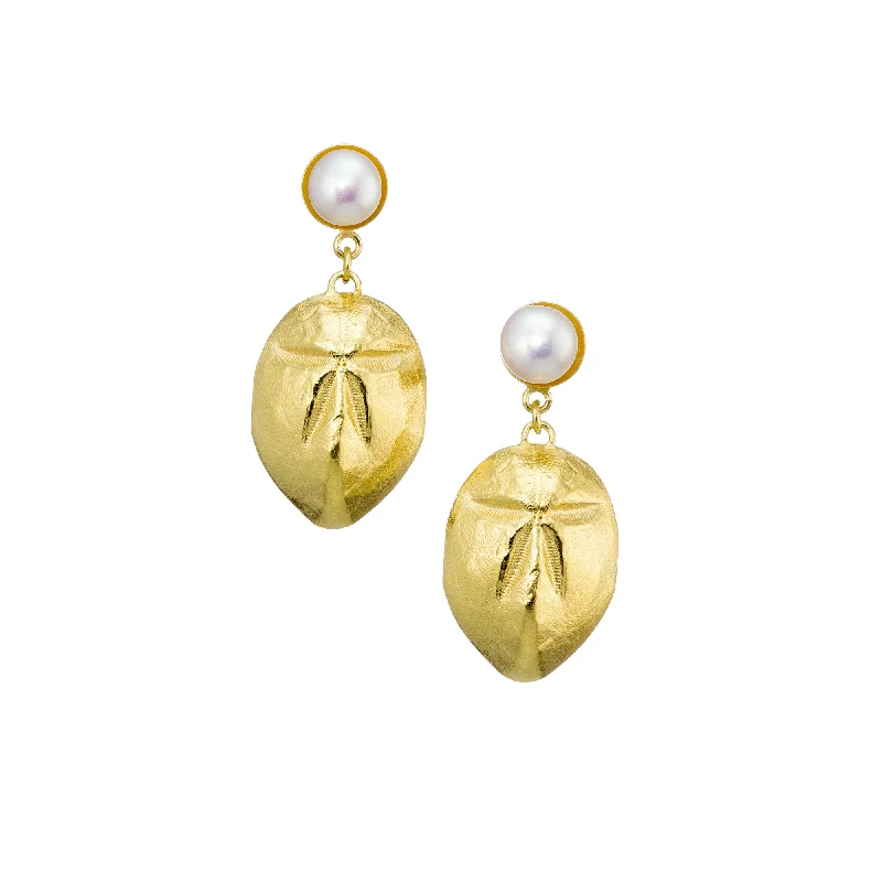 Drop Earrings with Leaf Motifs -Mellita - small urchin with pearls - long earrings - silver 925 - gold plated