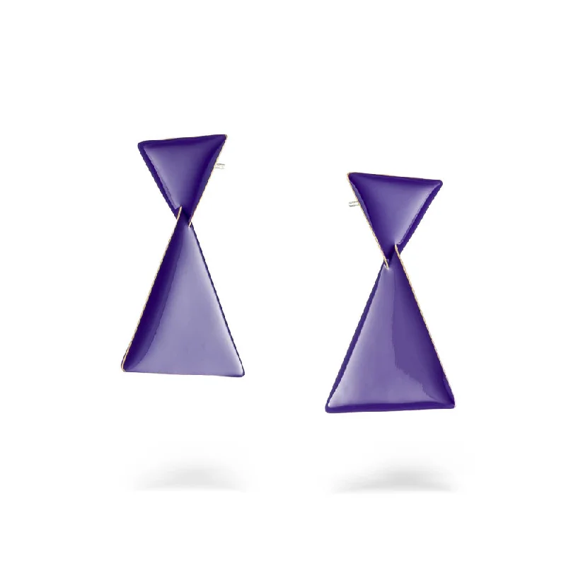 Drop Earrings with Matte Finish -Semitriangle - earrings with enamel - purple