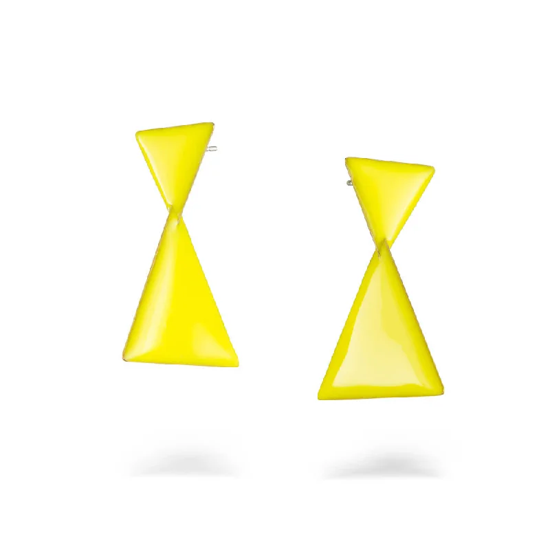 Drop Earrings with Embossed Patterns -Semitriangle - earrings with enamel - yellow