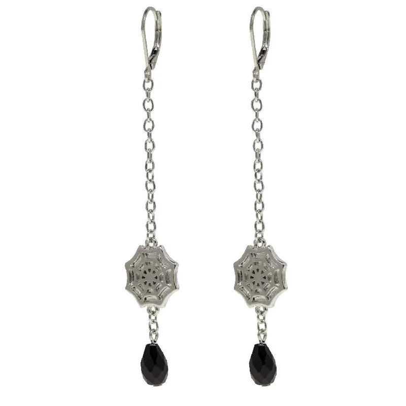 Maximalist Drop Earrings for Bling -1928 Jewelry Drop Chain Spider Web With Black Bead Earrings