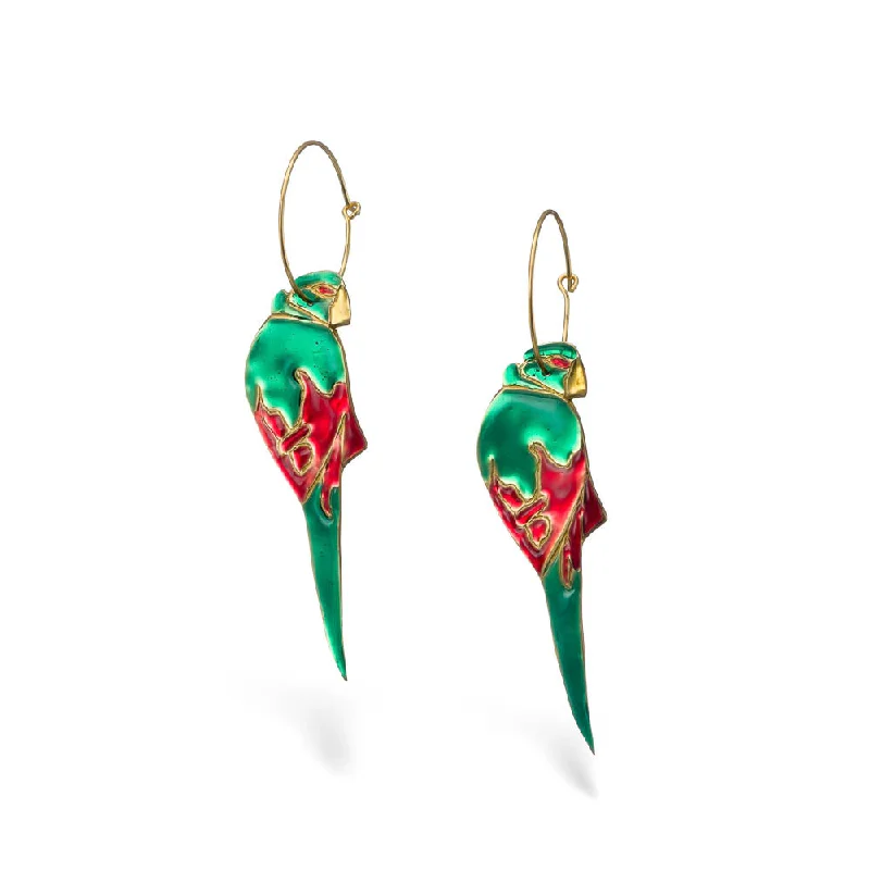 Drop Earrings for Work Attire -Single parrots - earrings with enamel