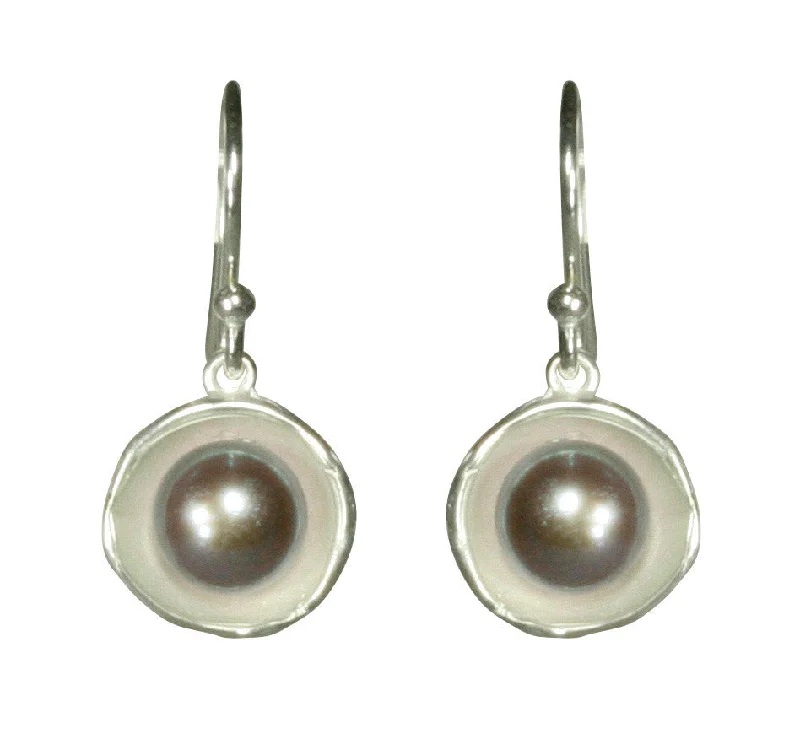 Drop Earrings with Hammered Finish -Small Dishy Earrings with Pearls Hook