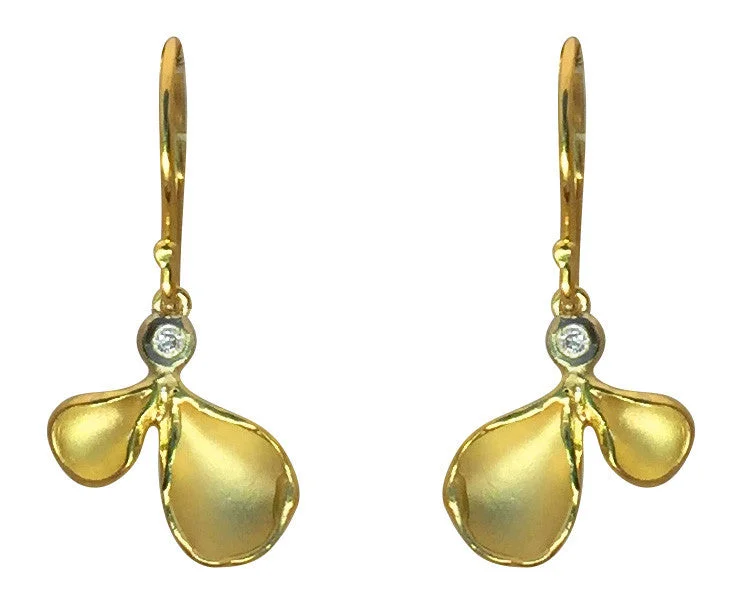 Drop Earrings with Debossed Designs -Small Double Petal Earrings with Diamond