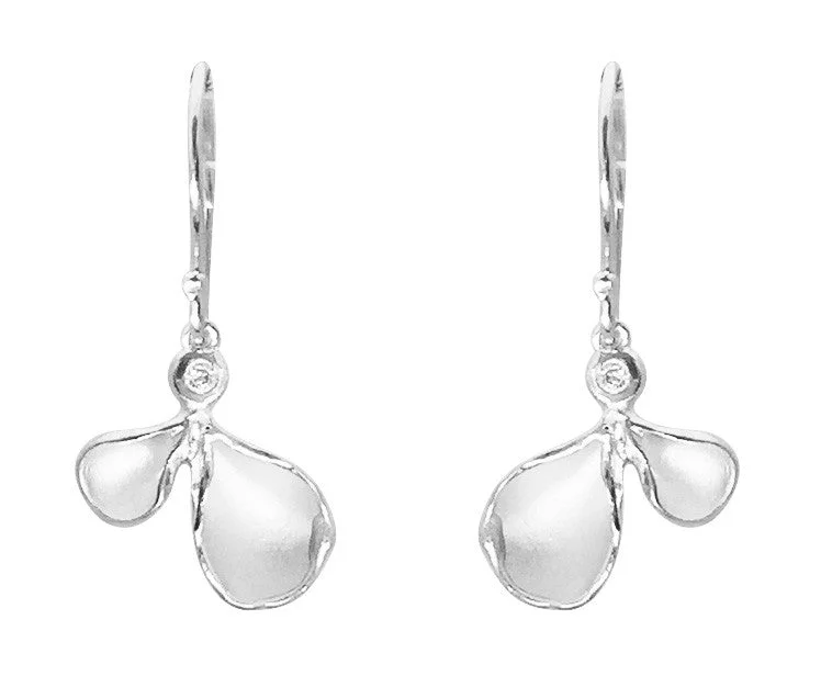 Drop Earrings with Embossed Patterns -Small Double Petal Earrings with Diamond