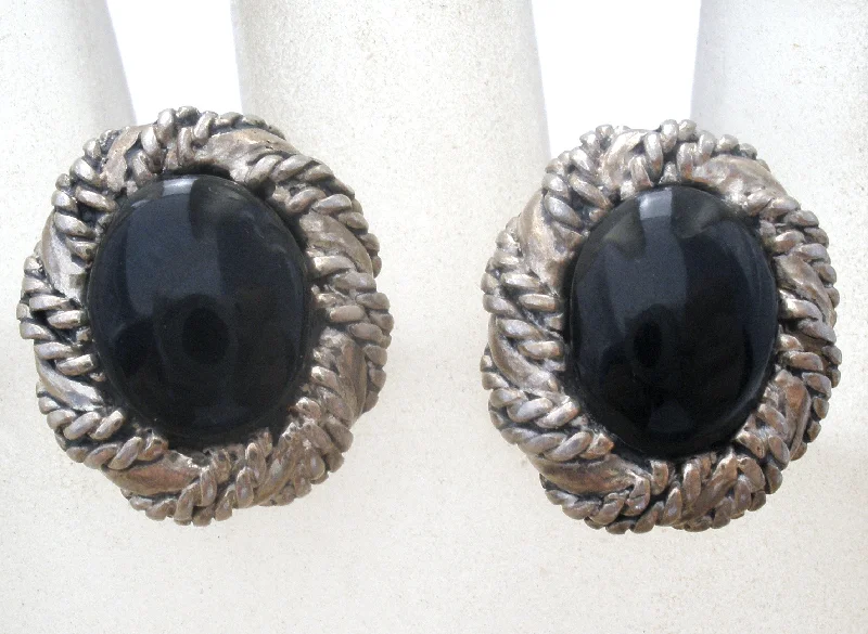 African Drop Earrings with Culture -Sterling Silver Post Earrings With Black Stones