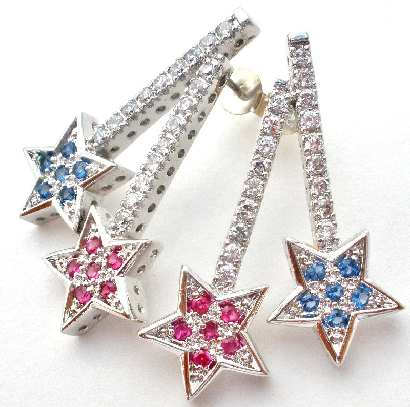 Waterproof Drop Earrings for Outdoor -Sterling Silver Star Earrings with Cubic Zirconias